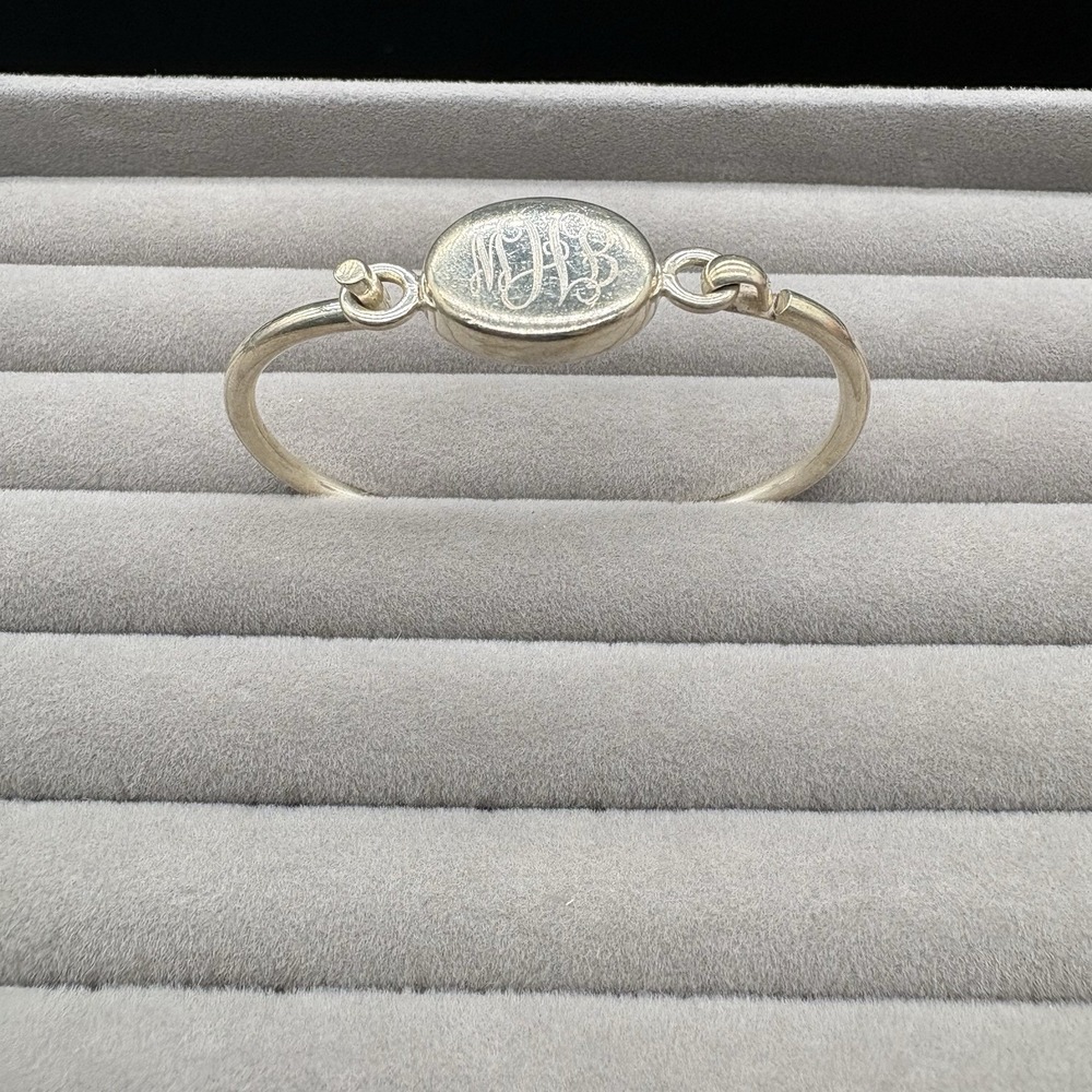 Vintage Mexico Sterling Silver 925 Monogram‎ Hinged Bracelet Preowned